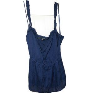 Guess Blue Sheer Ruffle Camisole Blouse Crepe
